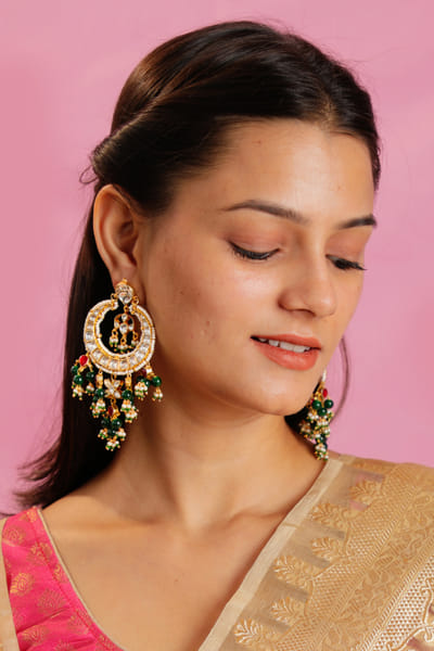 Riana Jewellery Green bead embellished chandbalis RIAFEB25D116701