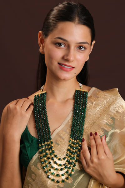 Green bead embellished necklace