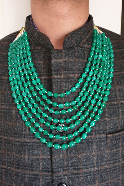 Green beaded layered necklace