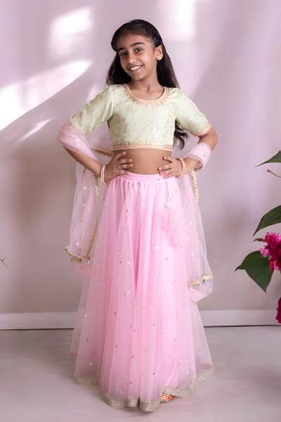 Green brocade choli and lehenga set