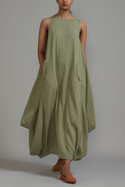 Green cowl draped dress