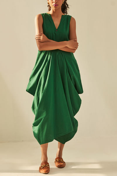 Green cowl maxi dress