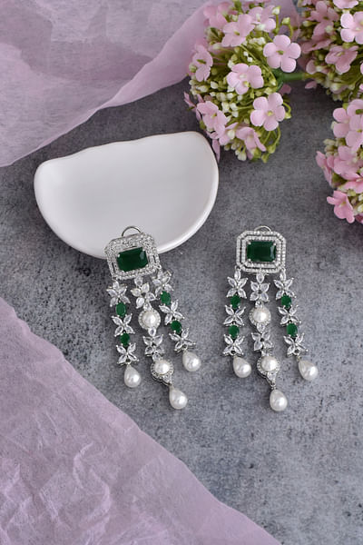 Green cubic zirconia and pearl danglers