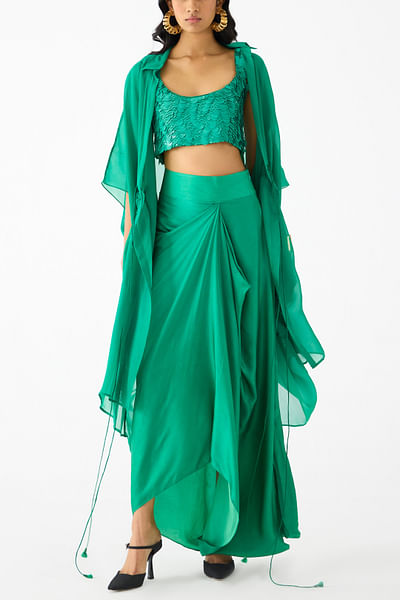 Green draped skirt set