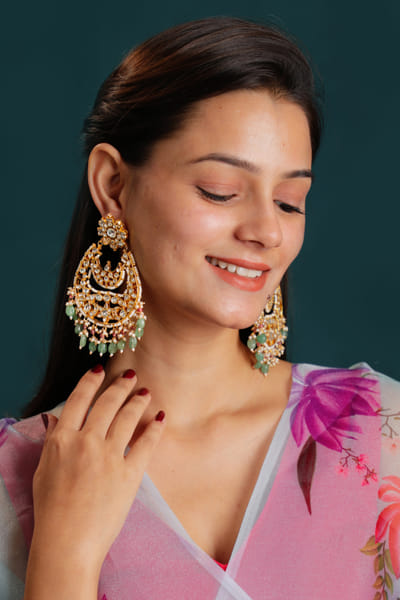 Green embellished chandbalis