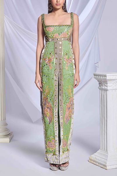 Green embellished gown set