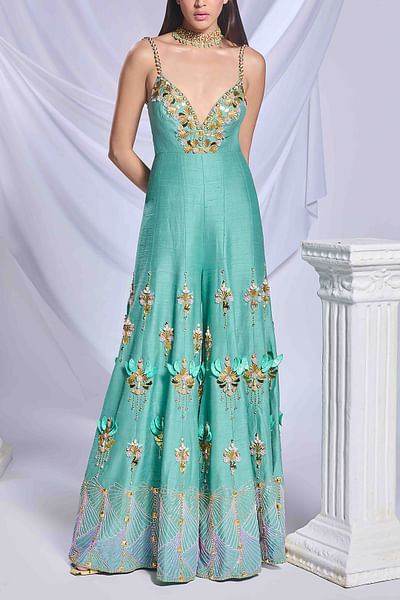 Green embellished jumpsuit