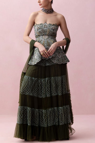 Green embellished sharara set