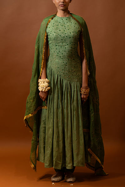 Green embroidery anarkali set