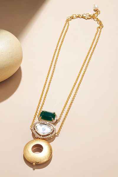 Green emerald and polki chain necklace