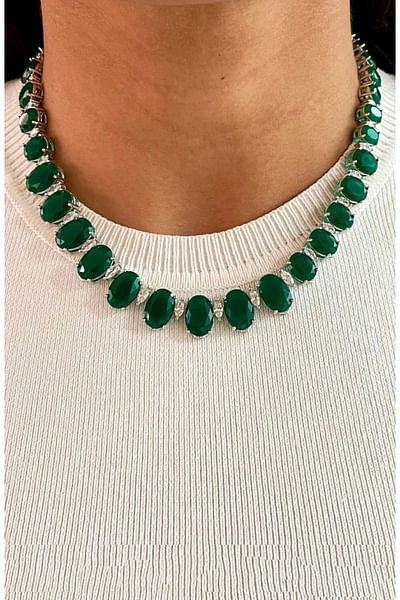 Green emerald and Swarovski necklace set