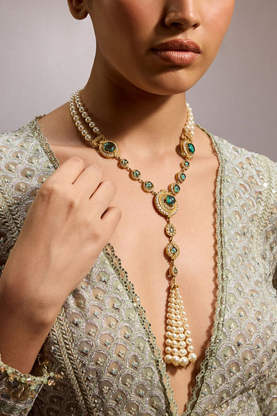 Green emerald Swarovski pearl necklace