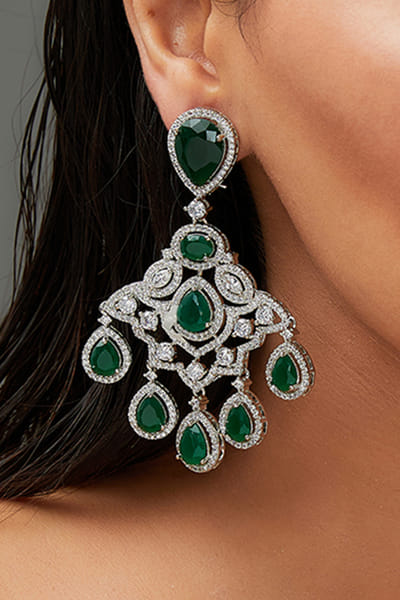 Green faux diamond embellished danglers