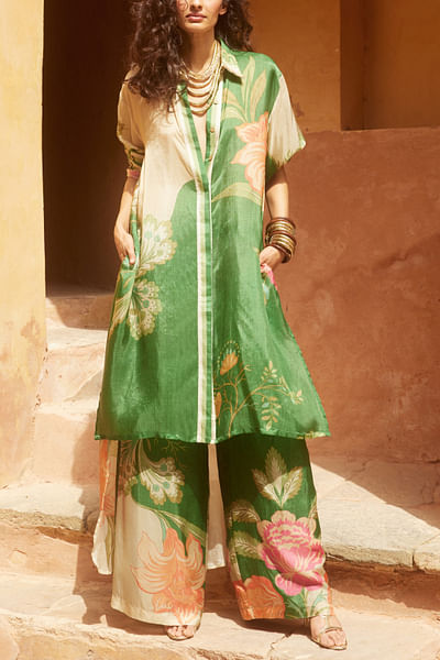 Green floral and leaf printed co-ords