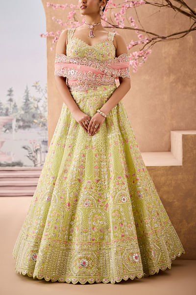 Green floral embroidered lehenga set
