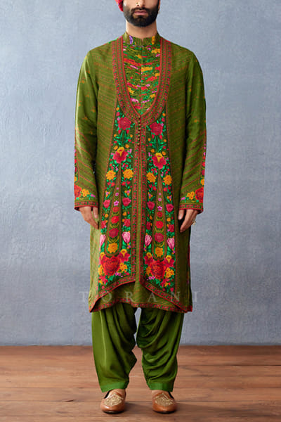 Torani Green floral print jacket kurta set HOTMAR2404