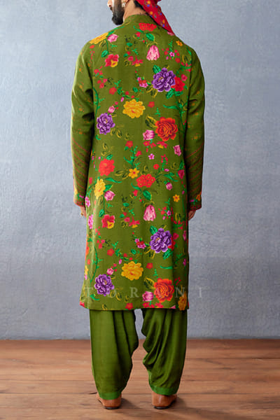 Torani Green floral print jacket kurta set HOTMAR2404