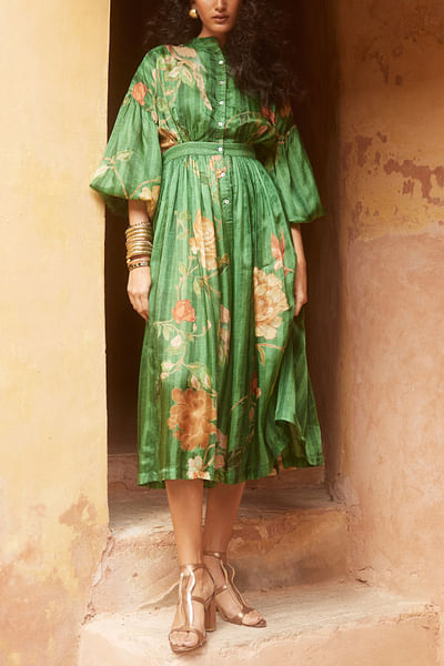 Green floral printed dress