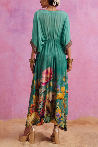 Kalista Green floral printed kaftan dress KTAMAY24D210
