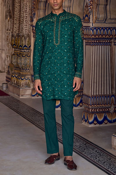 Green floral printed kurta set