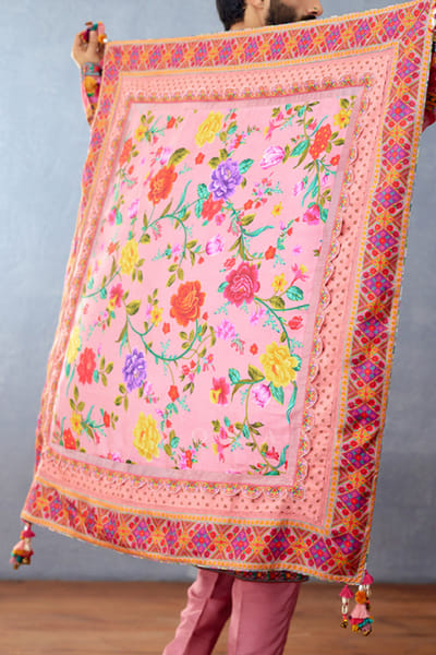 Torani Pink floral printed silk scarf HOTMAR246036P