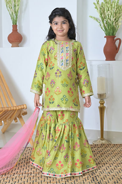 Green floral printed sharara set