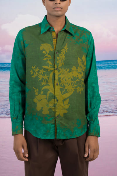 Green floral printed shirt