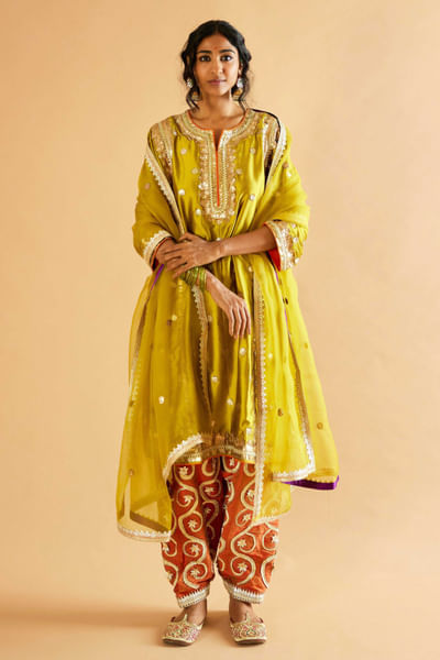 Green gota embroidered kurta set