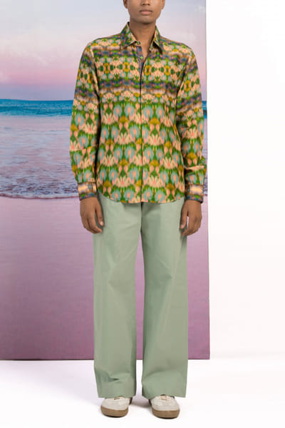 Green hazy floral printed shirt