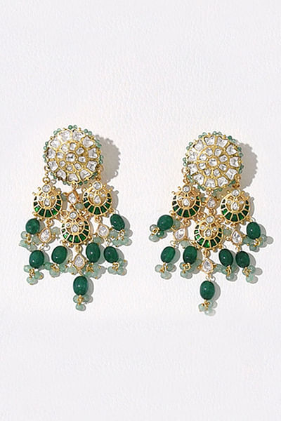 Green jade and polki earrings