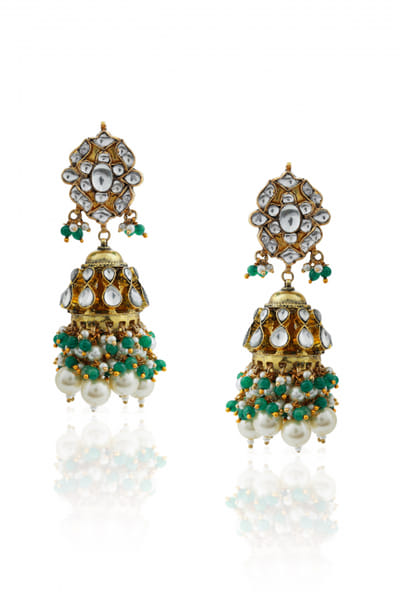 Green jadtar and pearl jhumkas