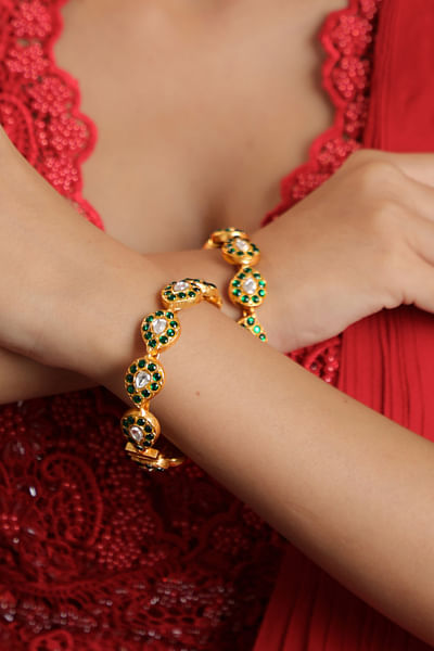 Green jadtar embellished bangle