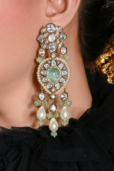 Green kundan and polki danglers