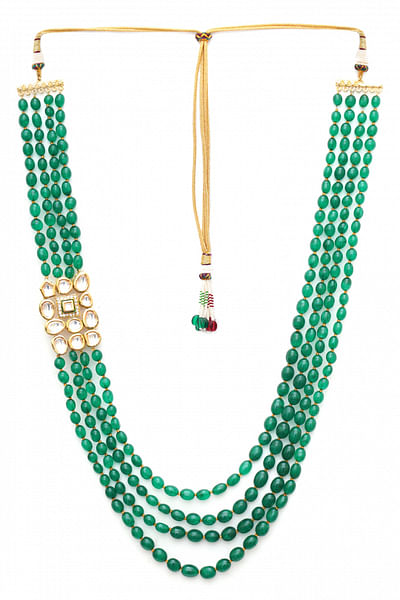 Green kundan beaded layered necklace