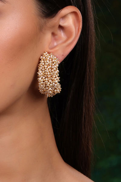 White faux pearl half hoops