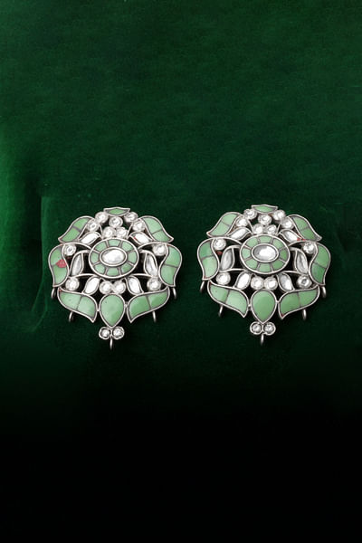 Green kundan earrings