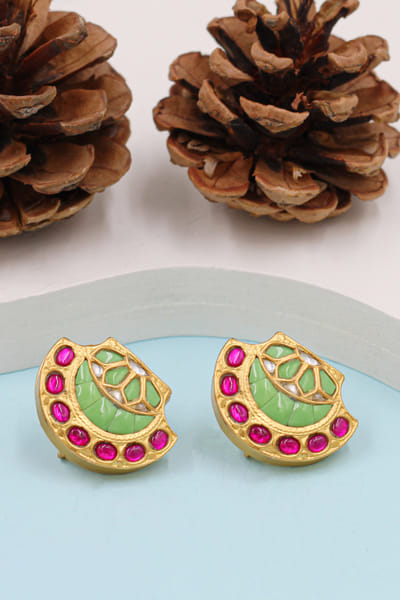 Green kundan earrings