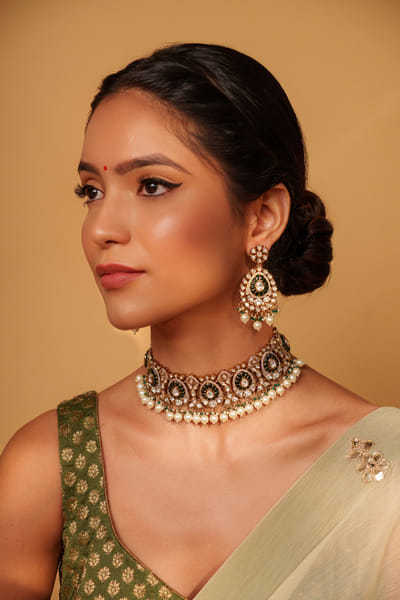 Green kundan polki choker set