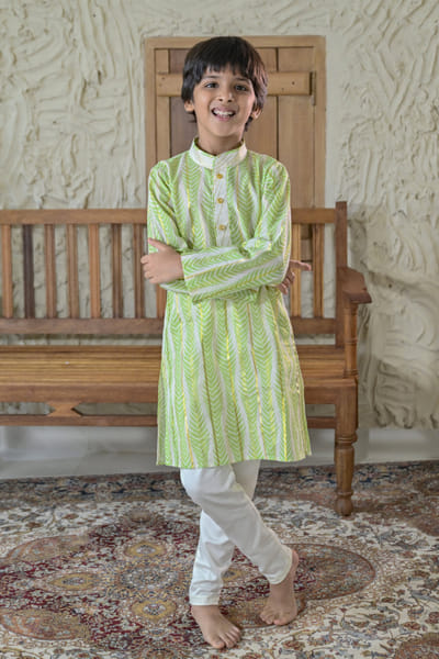 Green leaf printed kurta set