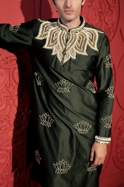 Green floral embroidery kurta set