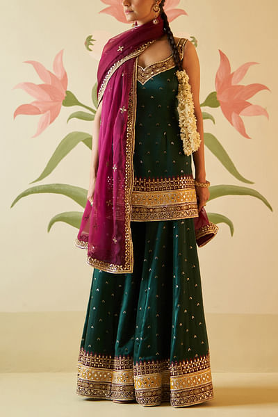 Green mirror and gota work sharara set