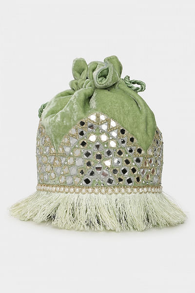 Green mirror embroidered bucket bag