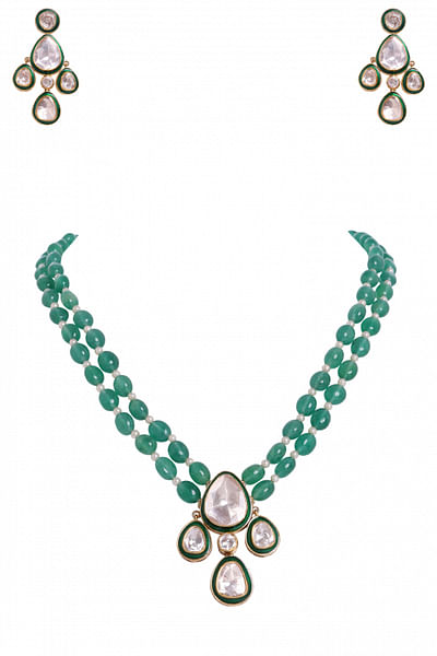 Green moissanite polki beaded necklace
