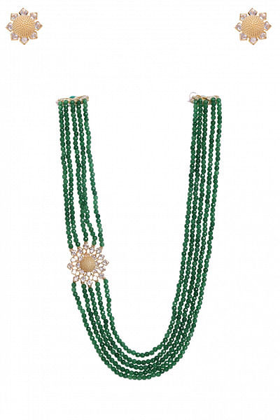 Green moissanite polki beaded necklace set