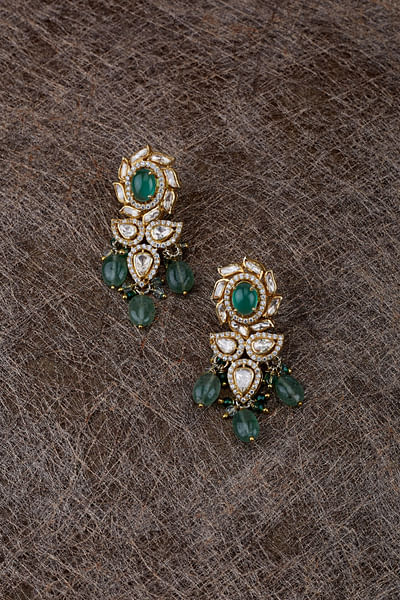 Green moissanite polki earrings