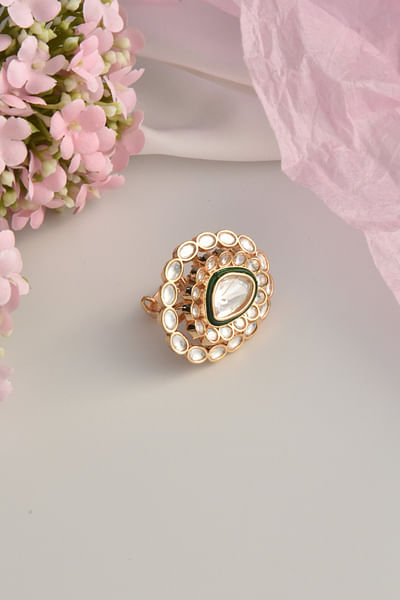 Green moissanite polki embellished ring