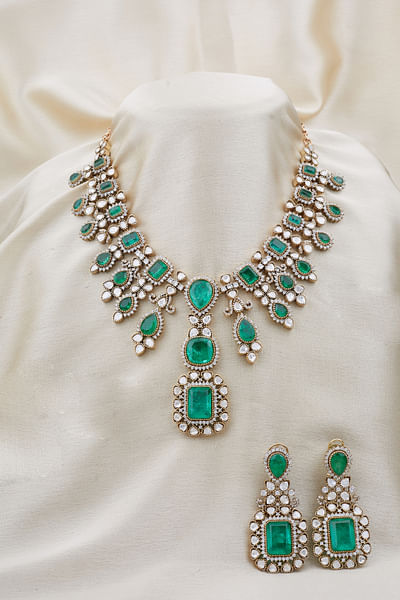 Green moissanite polki necklace set
