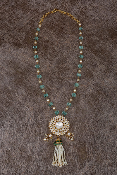 Green moissanite polki pendant necklace