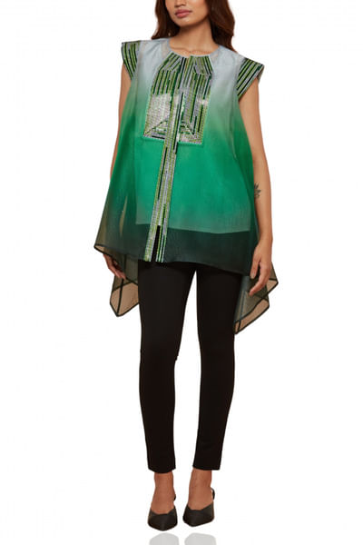 Green ombre metallic detail top