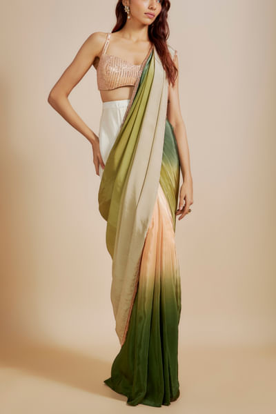 Green ombre sari set